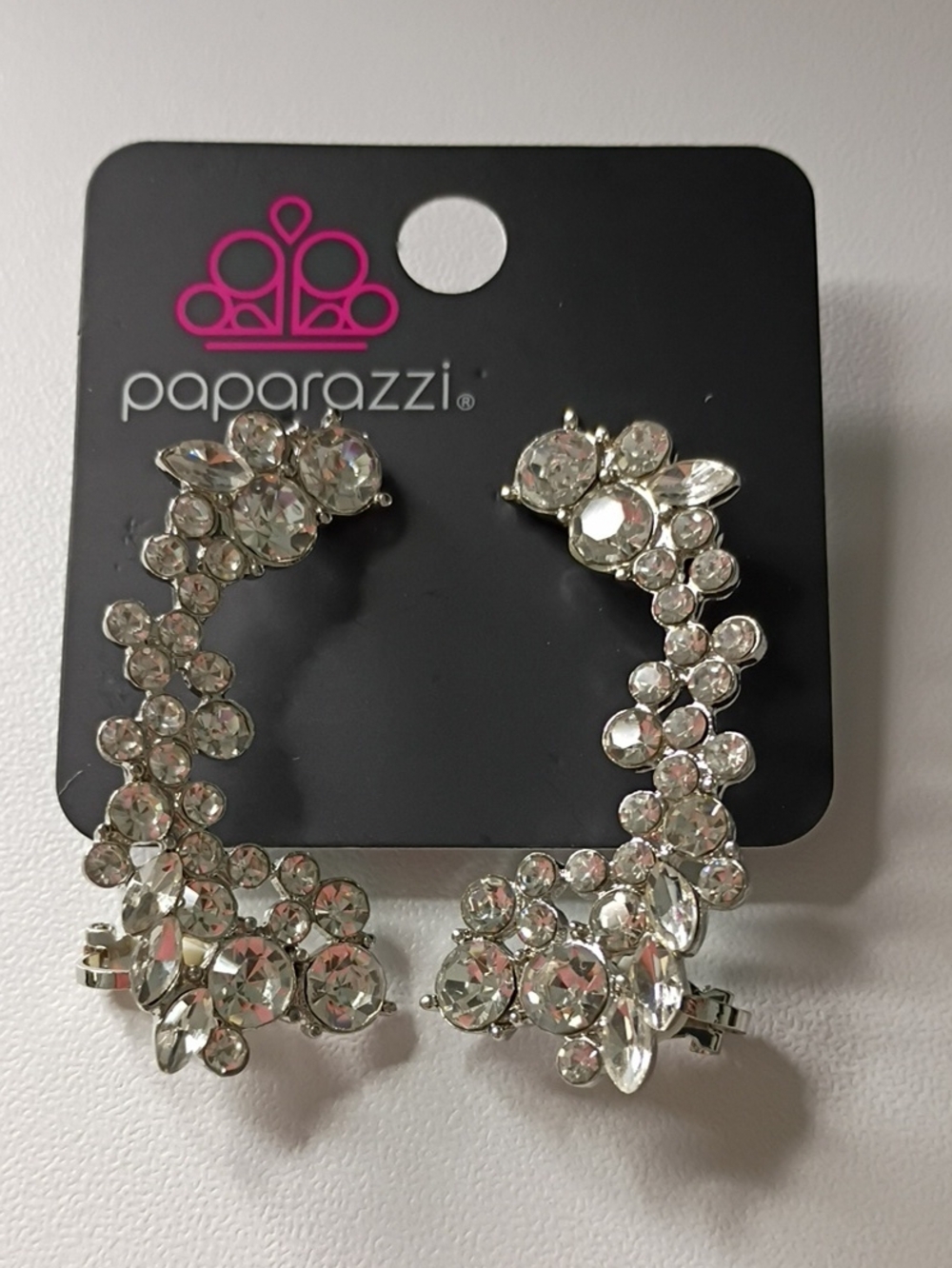 paparazzi Silver Crystal Ear Crawlers